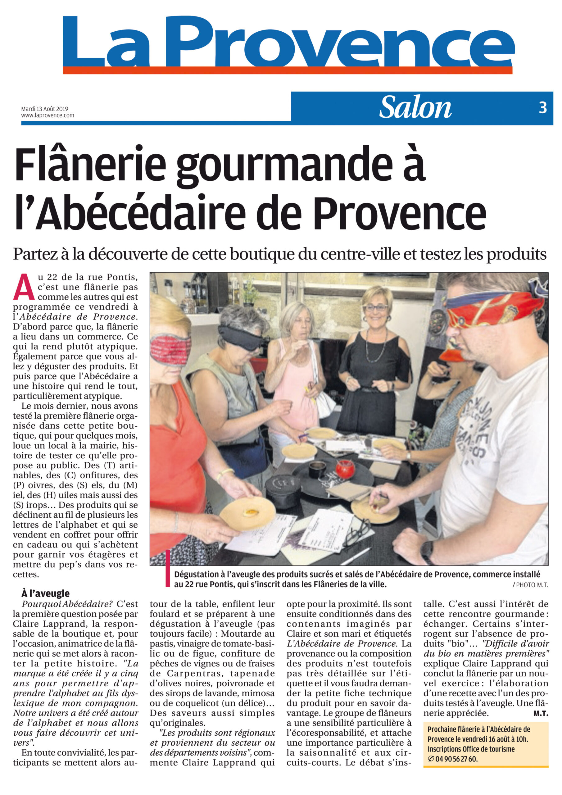 Article de Presse La Provence Flânerie Gourmande à l'Abécédaire de Provence